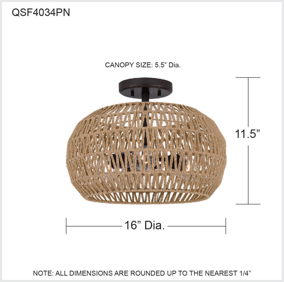Quoizel QSF4034 3 Light 16"W Semi-Flush Ceiling Fixture - Palladian Bronze