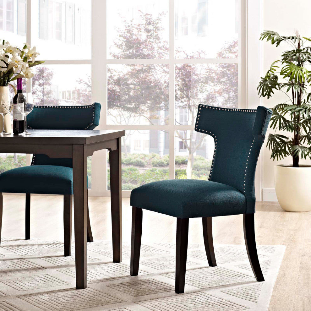 Modern Azure Curve Fabric Dining Chair