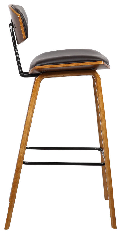 36" Brown Solid Wood Low Back Counter Height Bar Chair With Footrest