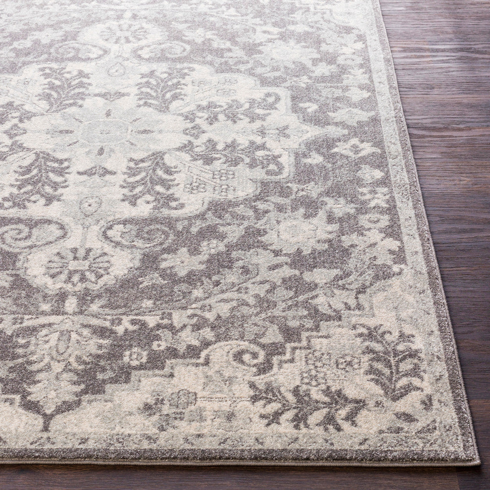 Harput Updated Traditional Charcoal, Light Gray Area Rug, 2'x3'
