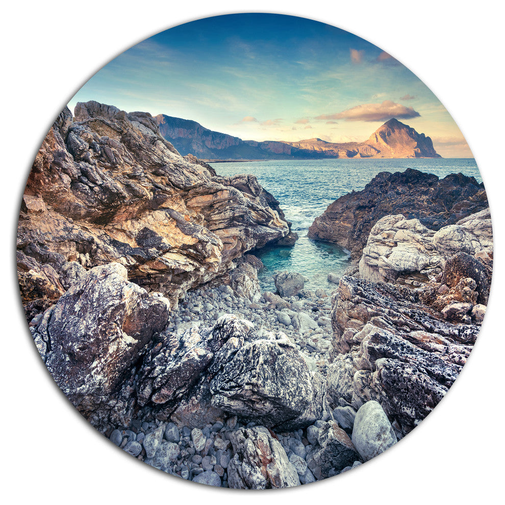 Rocky Reservoir In Monte Cofano, Landscape Art Disc Metal Wall Art, 23"
