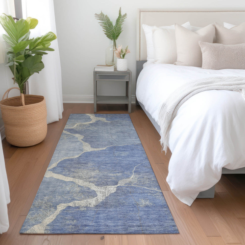 Machine Washable Indoor/Outdoor Chantille ACN1889 Denim 2'3" x 7'6" Runner Rug