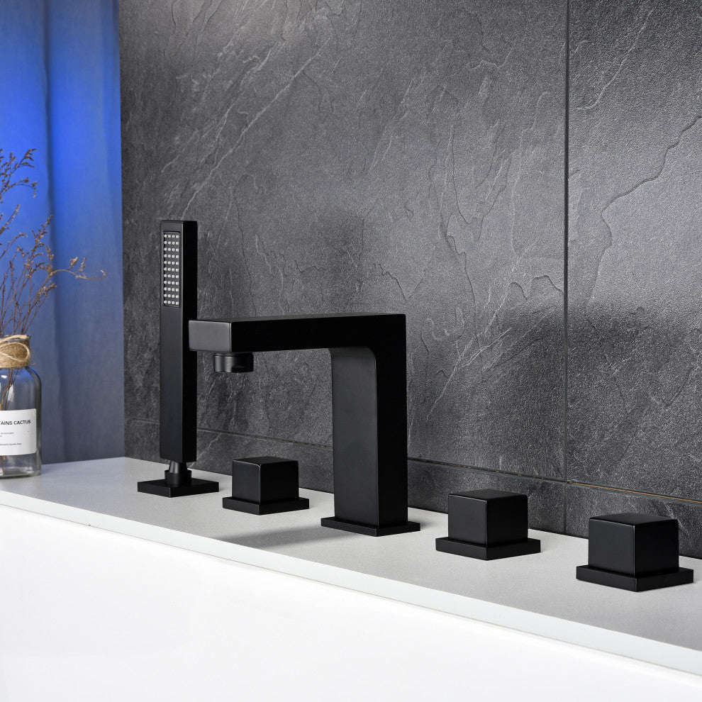 Triple Handle Deck Mounted Tub Faucet with Handshower