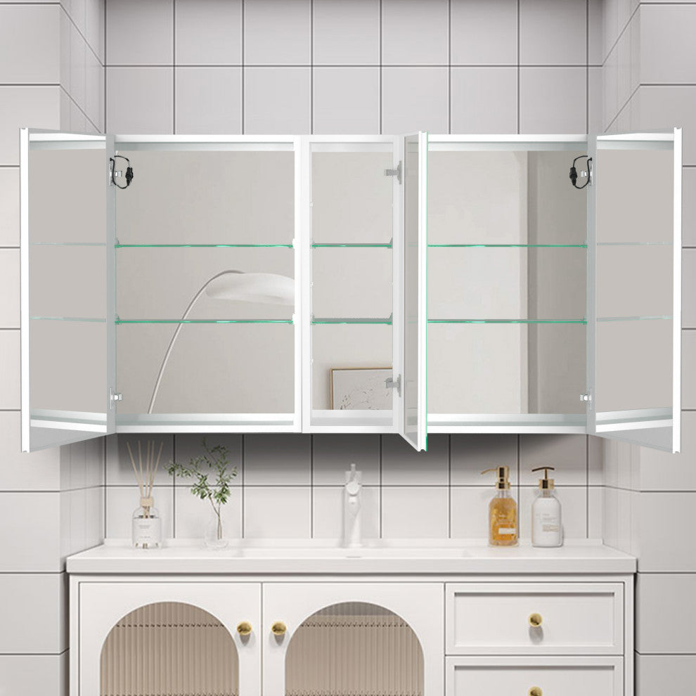 50" Aluminum Surface Mount Medicine Cabinet with Three Doors and Mirror