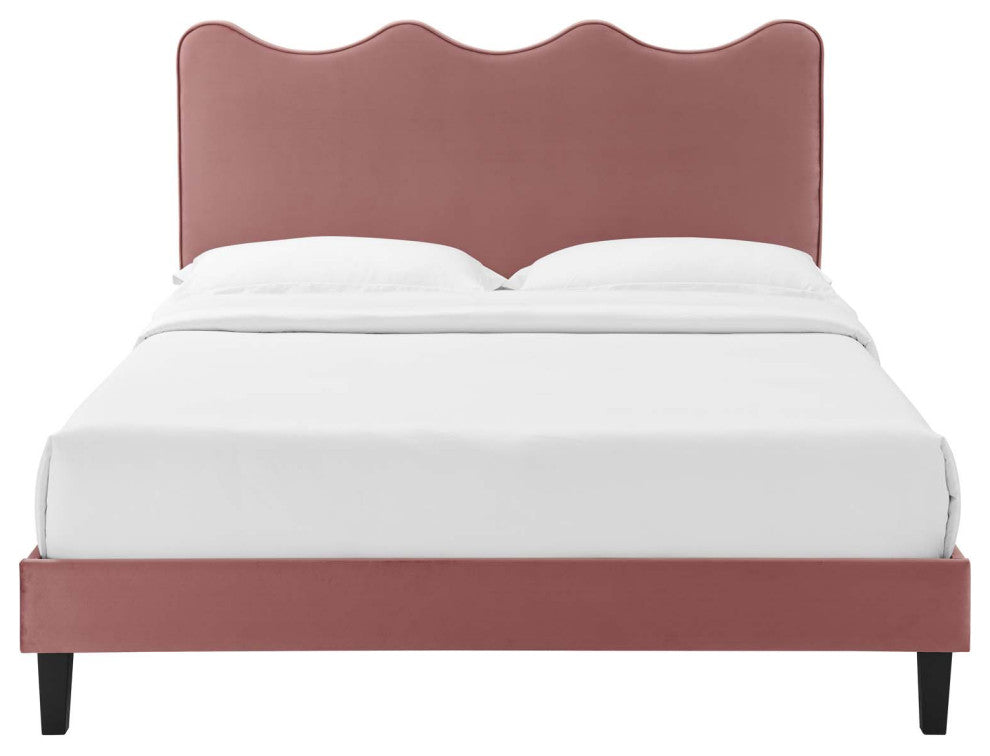 Platform Bed Frame, King Size, Pink, Velvet, Modern, Bedroom Master Guest Suite