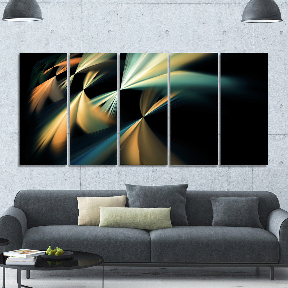 Floating Abstract Fractal Designs, Abstract Art on Canvas, 60"x28", 5 Panels
