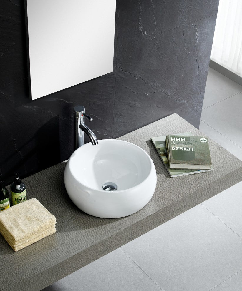 Fine Fixtures White Vitreous China Bulging Round Vessel Sink