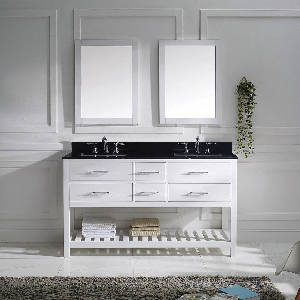 Virtu Caroline Estate 60" Double Bathroom Vanity, White With Faucet, Mirrors