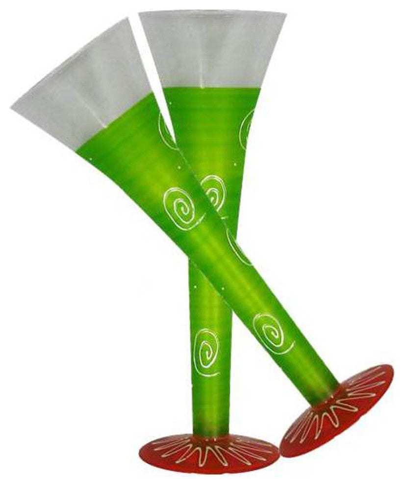 Frosted Curl Light Green Hollow Flute Glasses, Set of 2