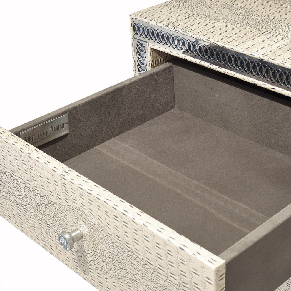 Hollywood Swank Upholstered Dresser with Mirror, Crystal Croc