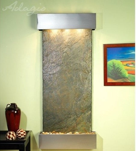 Inspiration Falls Wall Fountain, Stainless Steel, Green Slate, Square Frame