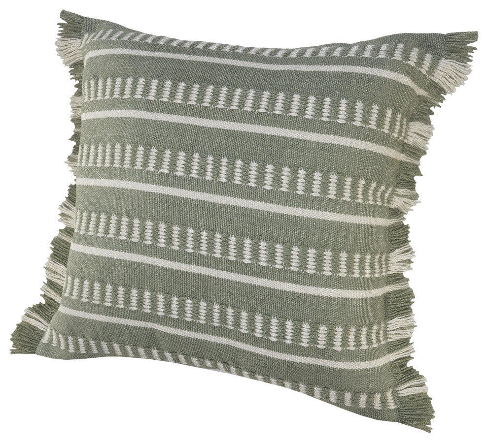 Ox Bay Handwoven Green/White Geometric Polyester Pillow Cover, 24"x24"