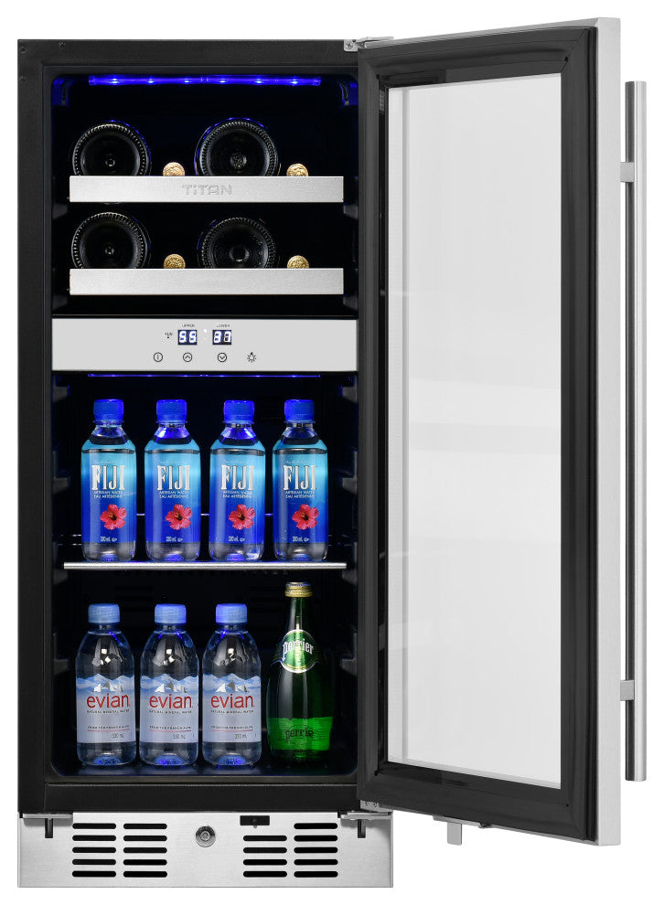Titan Signature 15" 8 bottle 40 can SS Door Dual Zone Wine and Beverage Cooler