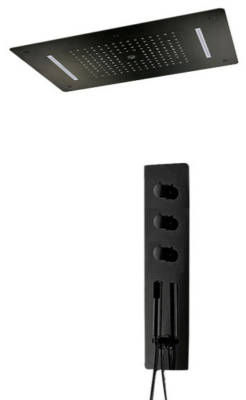 Led Rainfall Shower System With Hand Shower, Black Matte