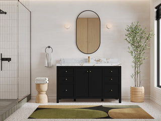 Chicago 60" Single Sink Bathroom Vanity, Black 2" Viola Gold