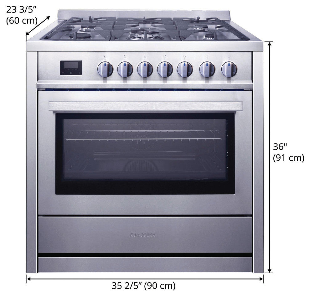 36" Gas Range 5 Burners Convection Oven