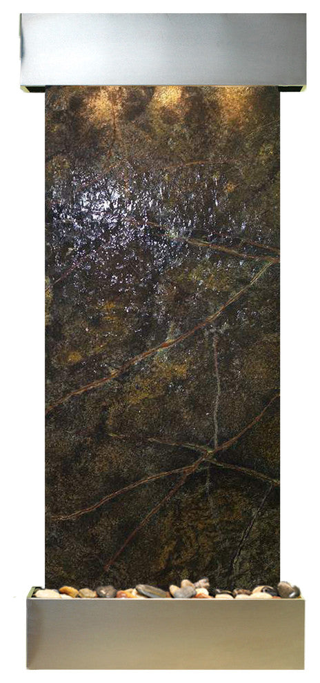 Inspiration Falls Water Fountain, Green Marble, Stainless Steel, Square
