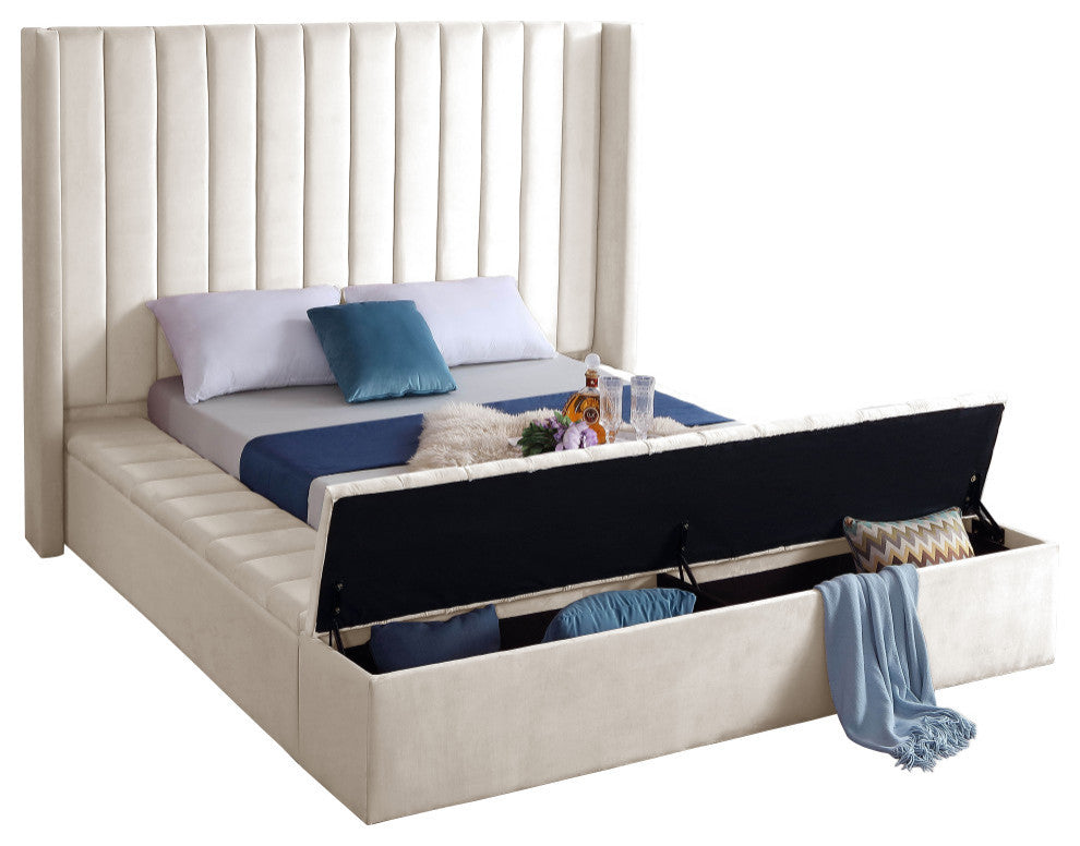 Kiki Velvet Bed, Cream, Full
