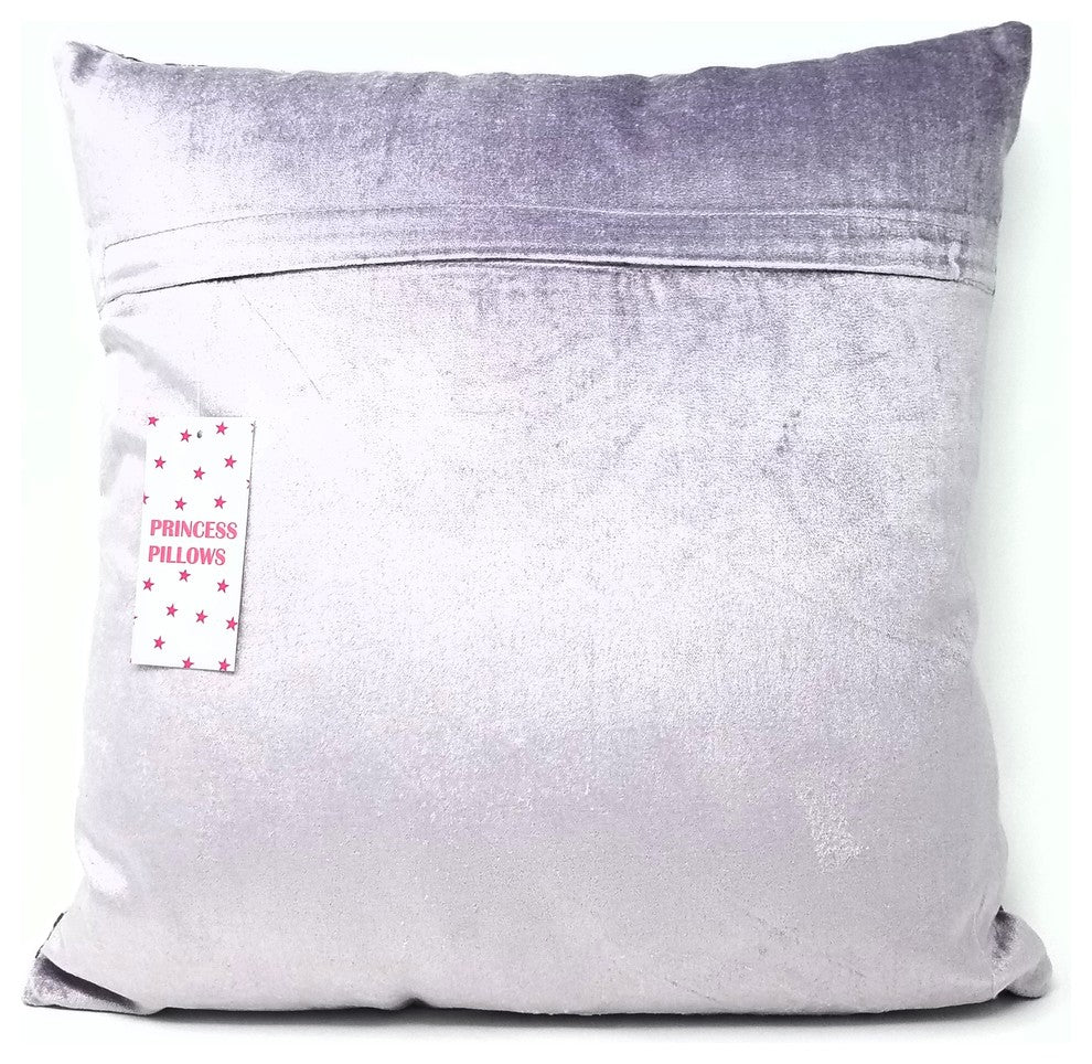 PRINCESS PILLOWS, 16 X 16 INCHES, Velvet Metallic Lavender Silver FOIL