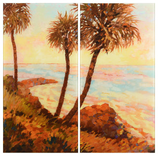 "Palm Breeze" Frameless Free Floating Tempered Glass Panel Graphic Wall Art Set