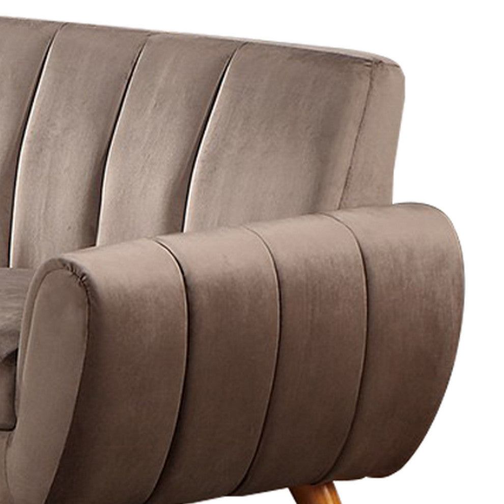 Benzara BM286362 L Shaped Sectional Sofa, Vertical Tufting, Velvet, Taupe Brown