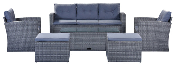 6 Piece, Outdoor Patio Sectional Set, Dark Gray
