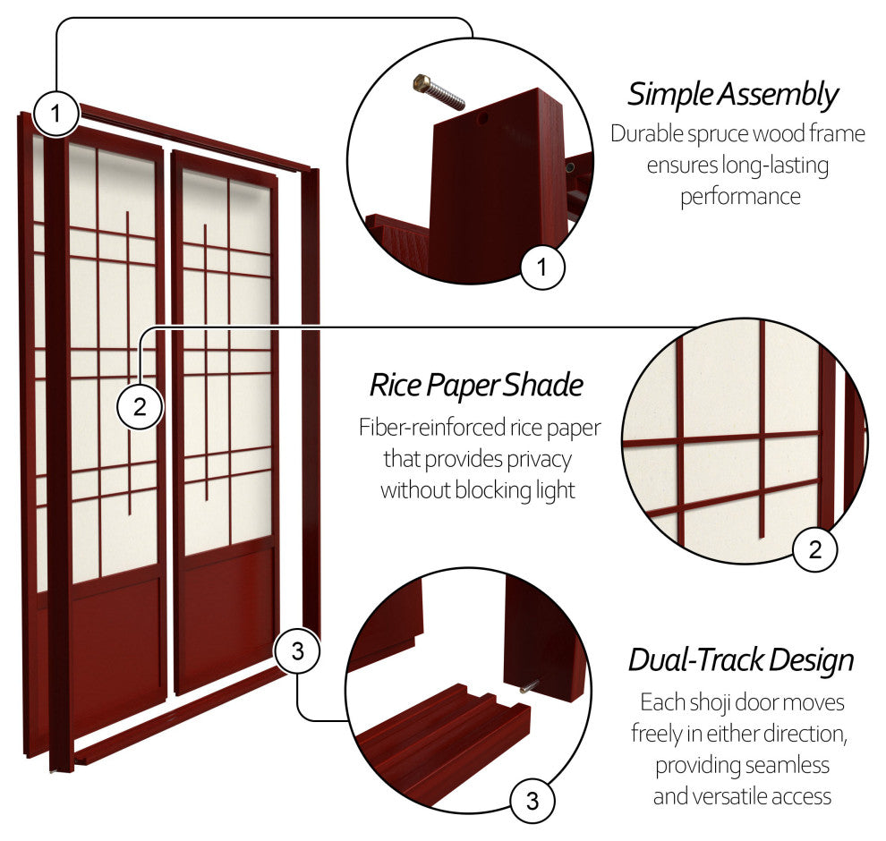 7' Tall Eudes Shoji Sliding Door Kit, Double, Sided, Rosewood