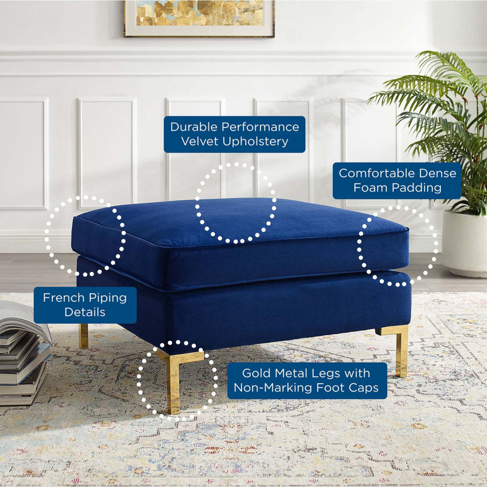 Accent Chair Ottoman, Velvet, Blue Navy, Modern, Living Lounge Hotel Hospitality