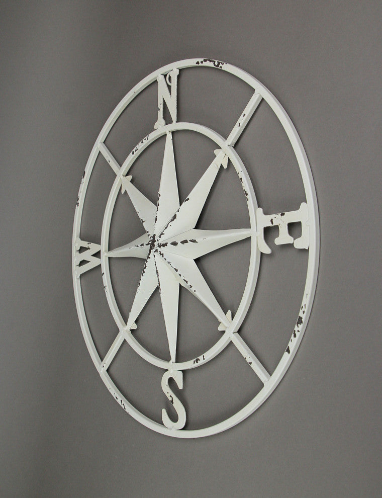 Distressed Metal Compass Rose Indoor/Outdoor Wall Hanging - White