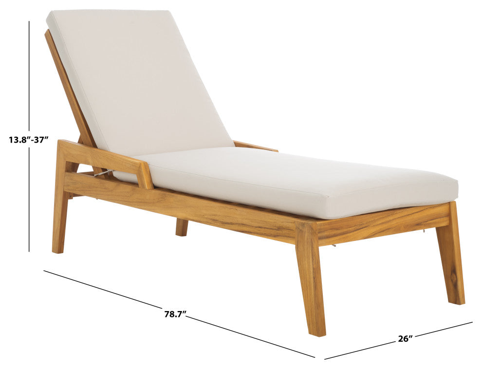 Safavieh Couture Indoor-Outdoor Caledonia Teak Chaise Lounge, Natural/White
