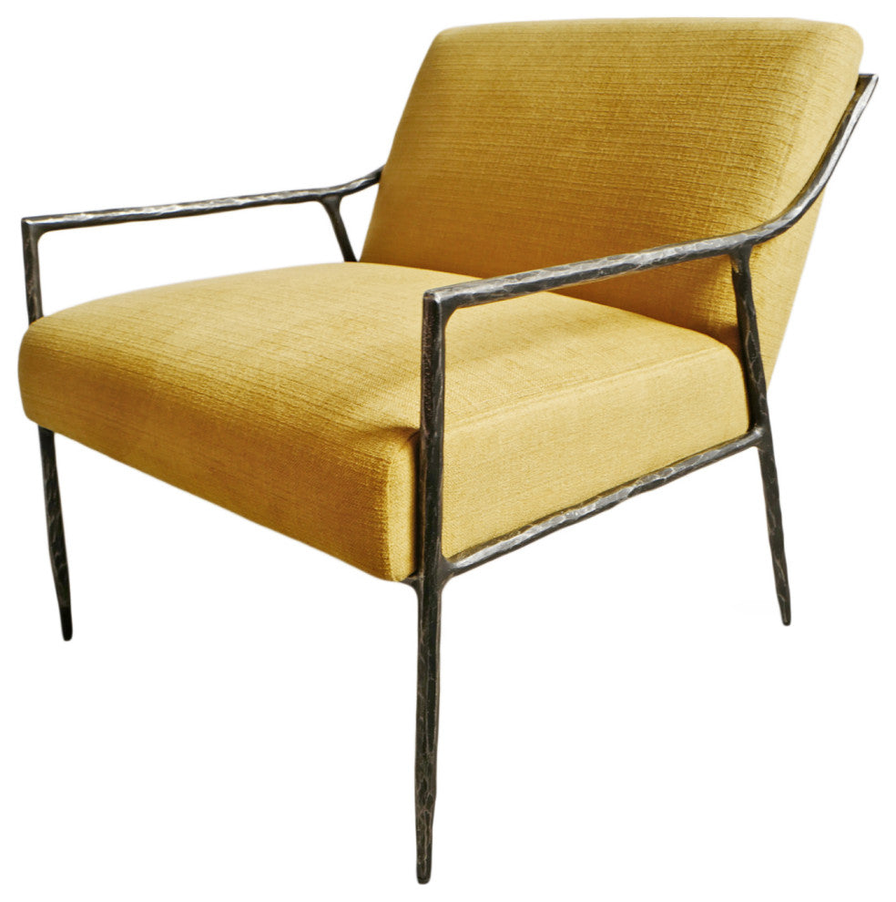 Modern Hammered Iron & Mustard Yellow Accent Chair
