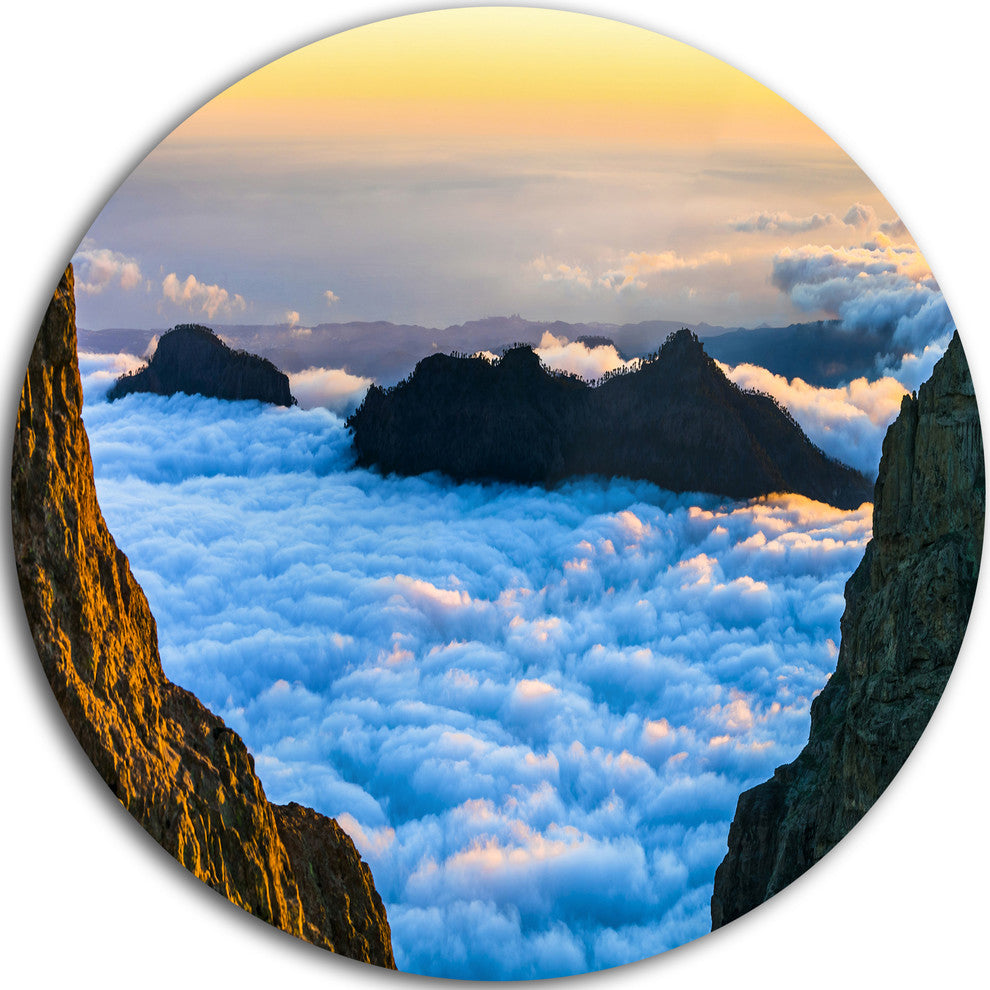 Gran Canaria Sunset Over Clouds, Seashore Large Disc Metal Artwork, 23"