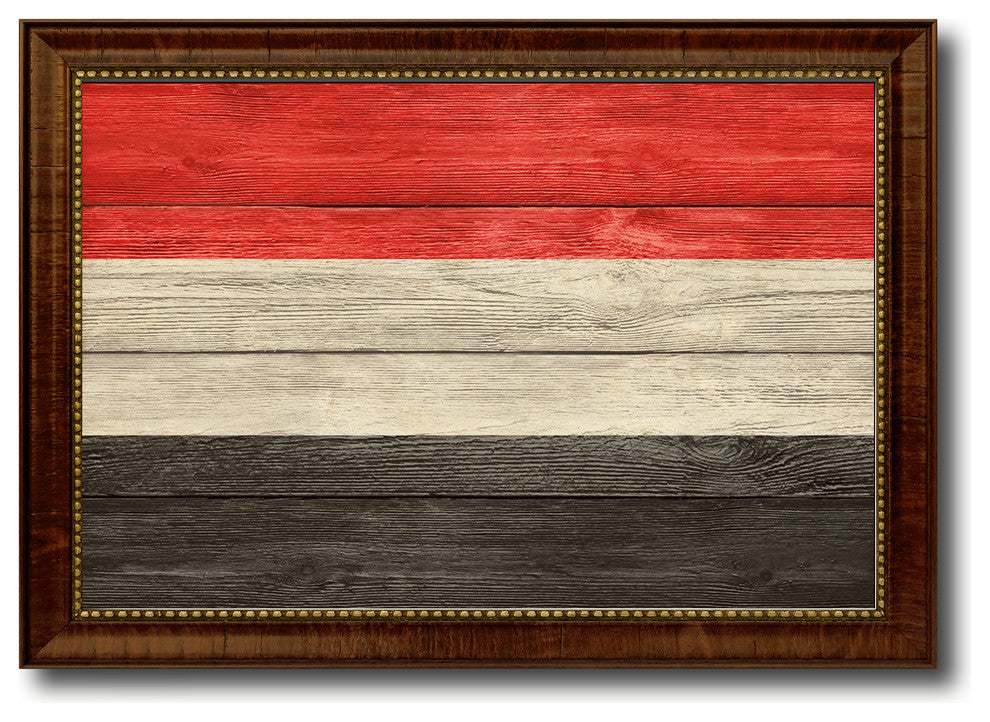 Yemen Country Textured Flag Print With Brown Gold Frame, 19"X27"
