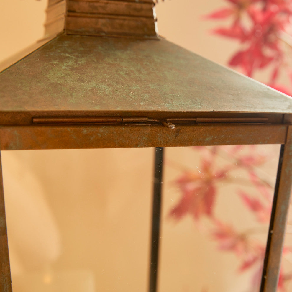 Vintage Style Patina Finish Pagoda Shape Candle Lantern Pillar 20 in H Bronze