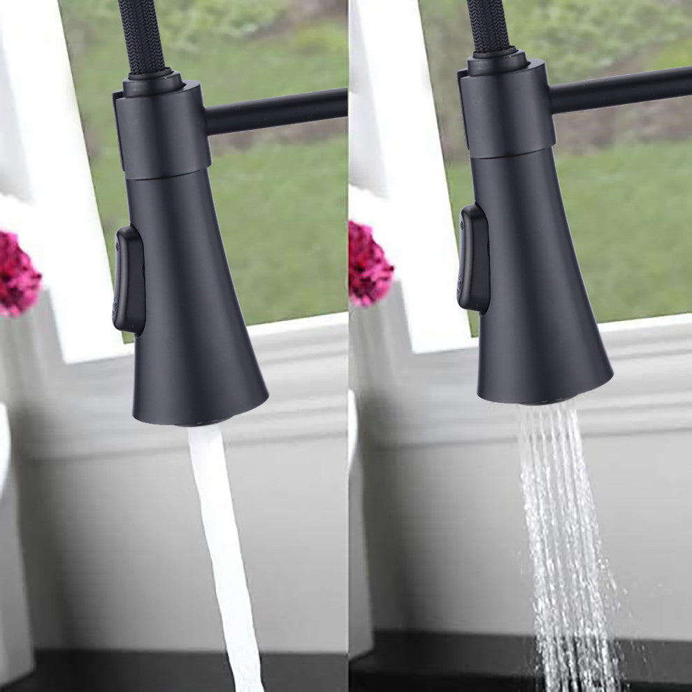 Single Handle Deck Mounted Spring Neck Pull Down Kitchen Faucet with Sprayer, Ma