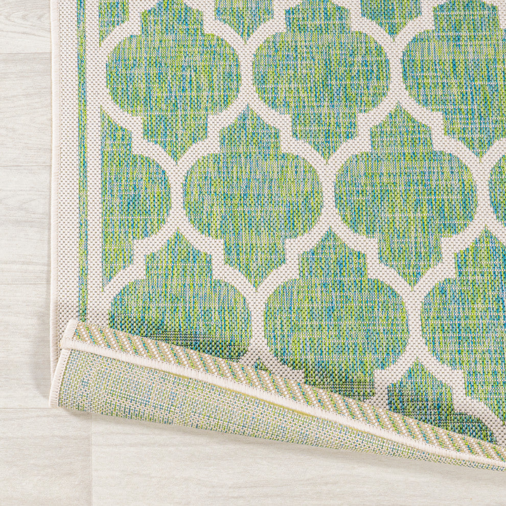 Trebol Moroccan Trellis Textured Weave Indoor/Outdoor, Cream/Green, 2 X 8