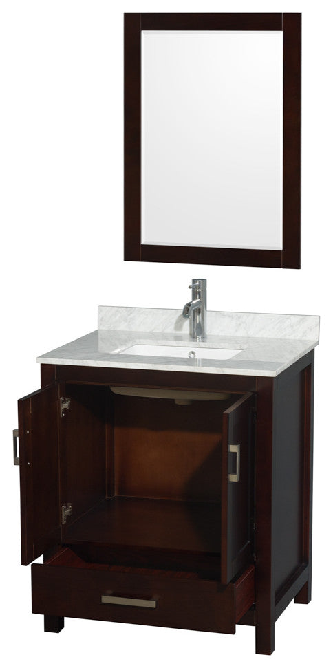 Wyndham WCS141430SESCMUNSM24 Vanity Espresso + Square Sink & Carrera Marble Top