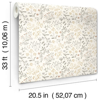 Tarragon Grey Dainty Meadow Wallpaper Sample