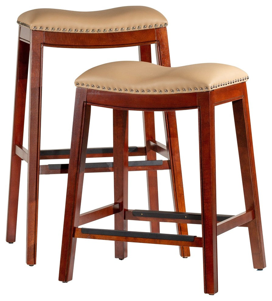 DTY Indoor Living Durango Bonded Leather Saddle Stool, Cherry Finish, 30"