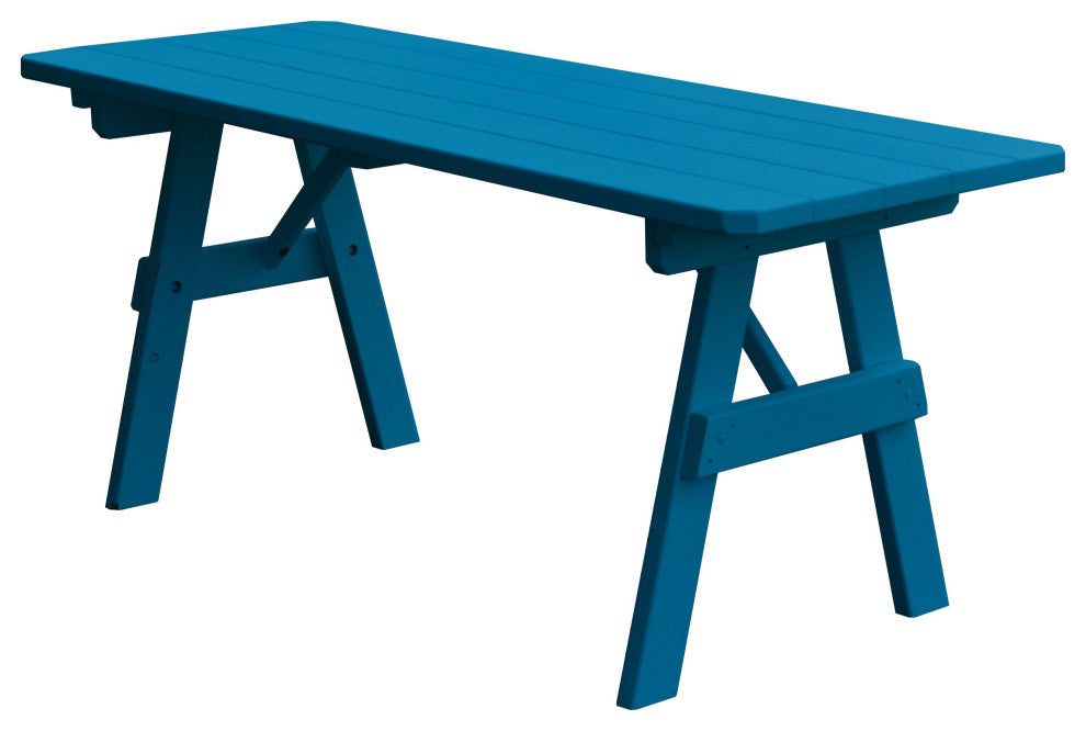 Pine Traditional Table, Carribean Blue, 6 Foot