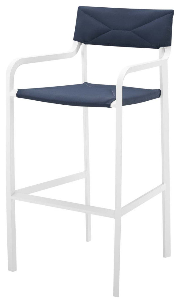 Bar Side Stool Chair, Set of 2, Aluminum, Metal, White Blue Navy, Outdoor