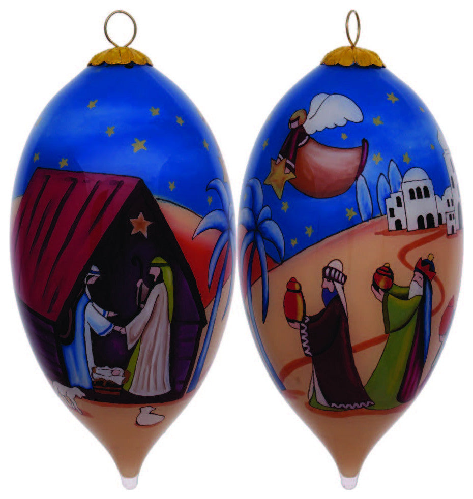 Colorful Nativity Scene Hand Painted Mouth Blown Glass Ornament