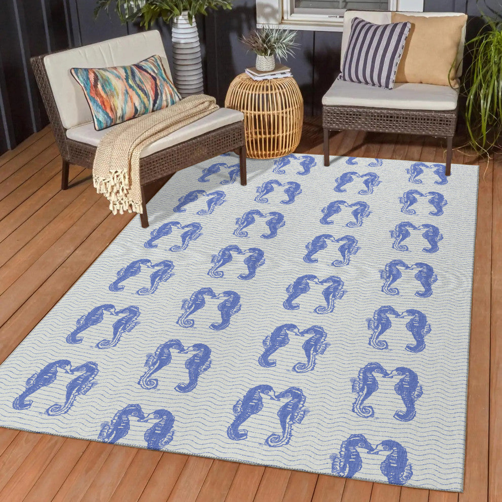 Indoor/Outdoor Seabreeze SZ15 Navy Machine Washable 9' x 12' Rug