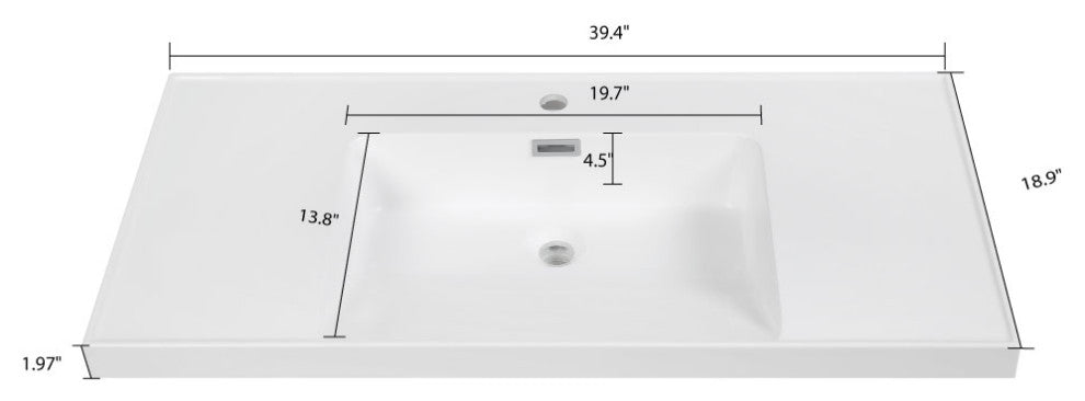 40" Solid Surface Resin Streamline K-1802-40 Vanity Top