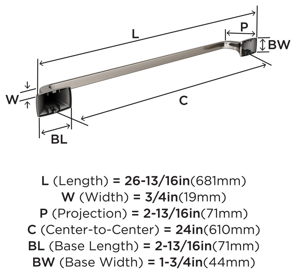 Amerock Highland Ridge Transitional Towel Bar, Brushed Nickel, 24" Center-to-Cen