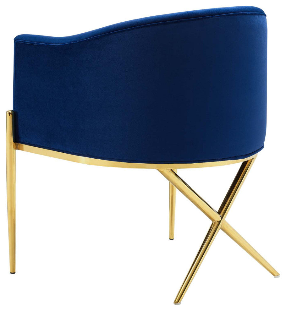 Side Dining Chair, Set of 2, Velvet, Metal, Blue Navy, Modern, Bistro Restaurant