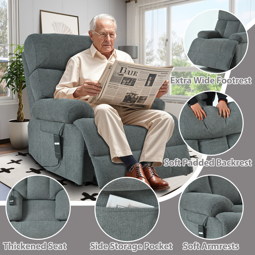 GDF Studio Oversized Power Lift Recliner Chair for Seniors, Remote Control, Dark Gray