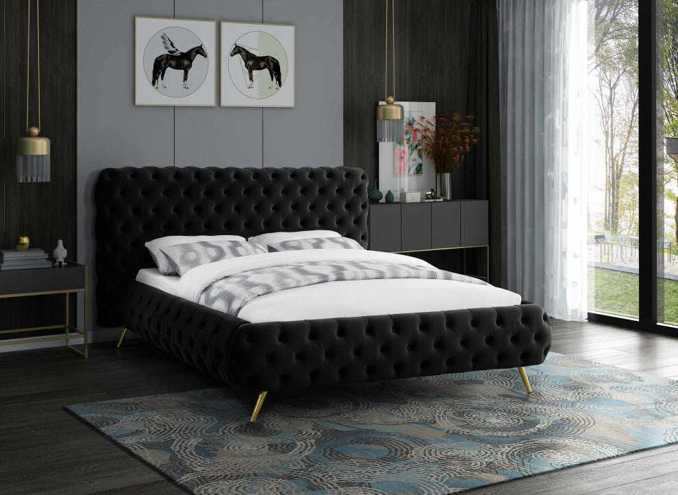 Delano Velvet Upholstered Bed, Black, King