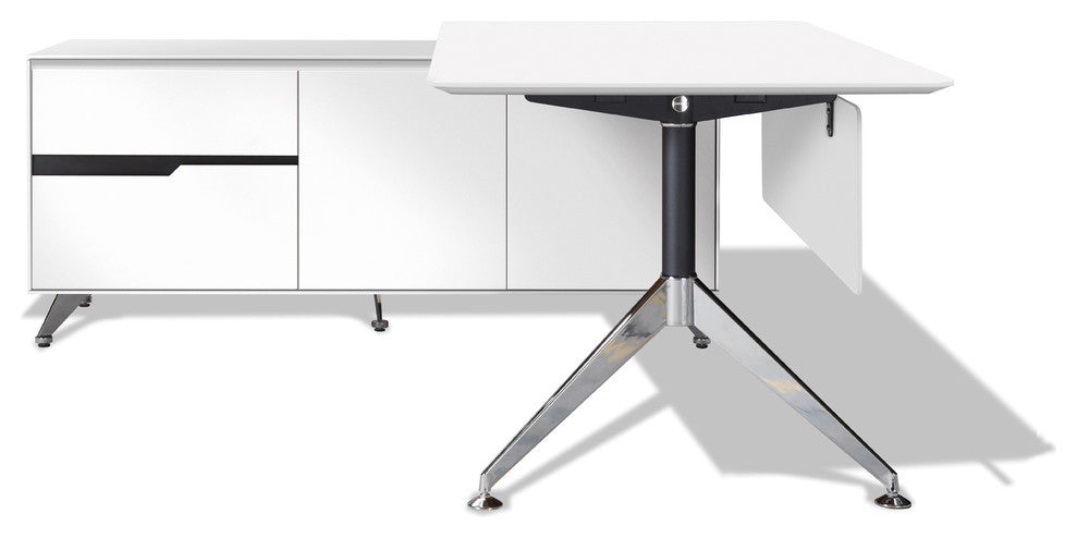 400 Collection Executive Desk with Left Filing and Storage Cabinet, White
