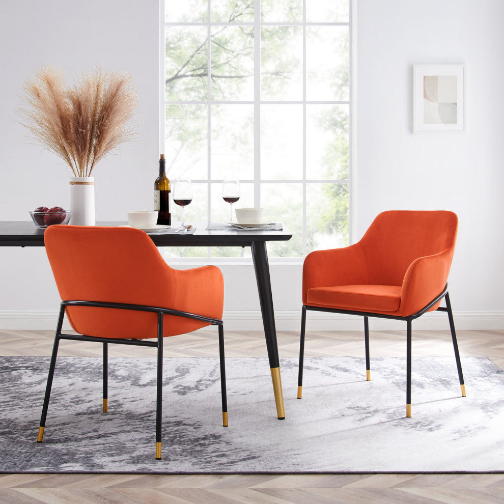 Jovi Performance Velvet Dining Armchair Set of 2, Black Orange